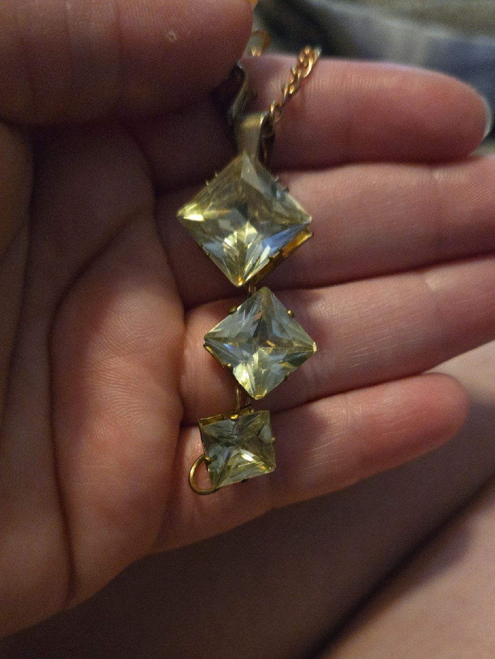 Gold-Tone Necklace with Three Yellow Square Crystal Pendants